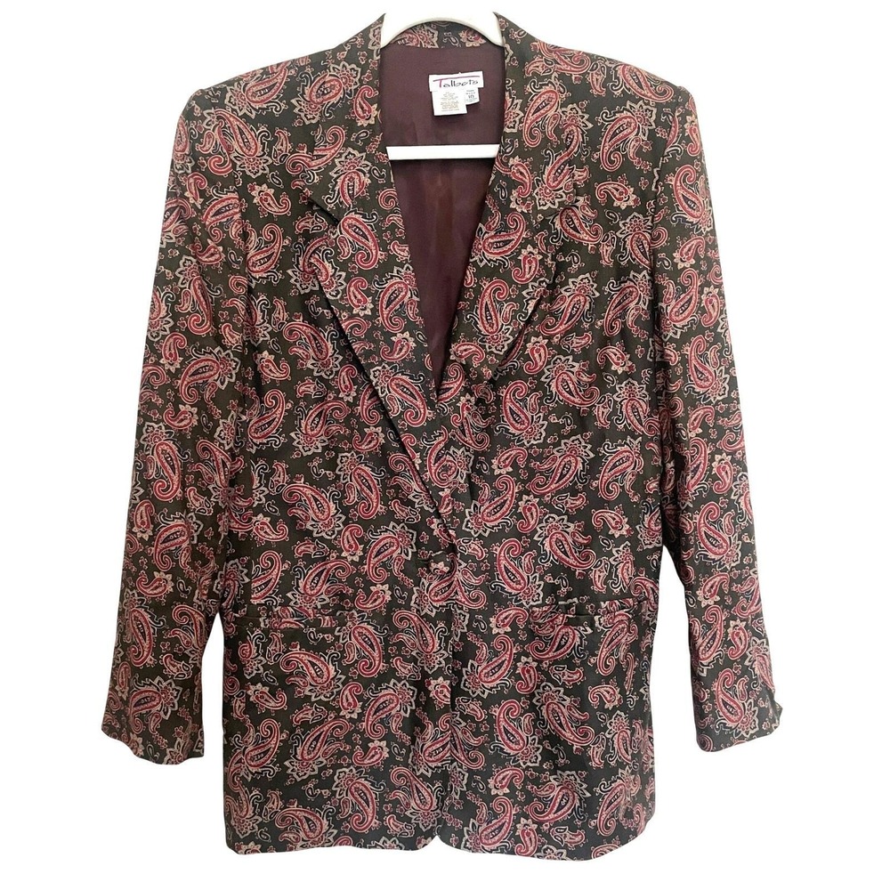 Vintage 90s Paisley Blazer jacket‎ Green Burgundy Talbots classic Women Size 10